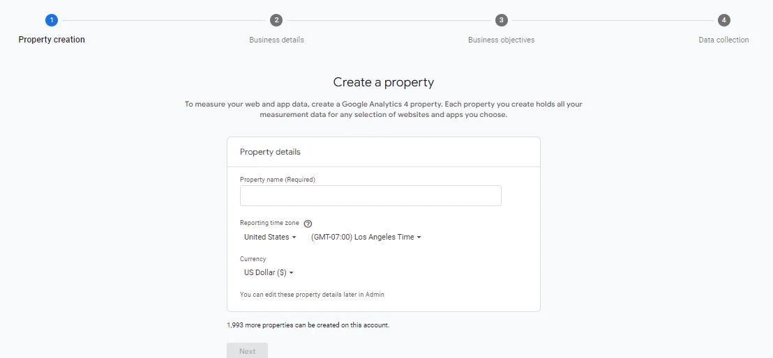 property details in GA4
