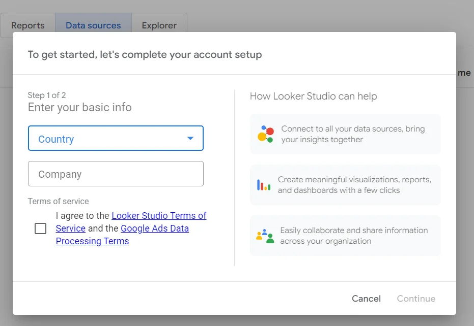 looker studio account setup